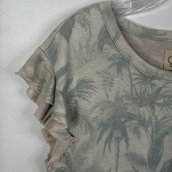 Chaser Women's Small Flutter Sleeve Raw Edge Palm Tree Terrycloth Sweatsirt Top - Picture 2 of 6